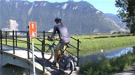 Crossing the Grand Canal between Port-Valais and Villeneuve, 42.5 miles into the ride